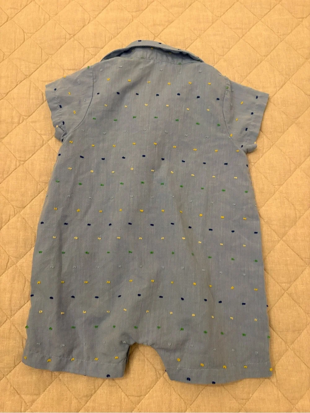 Goodlad Light Blue Baby Romper with Green Tractor Appliqué